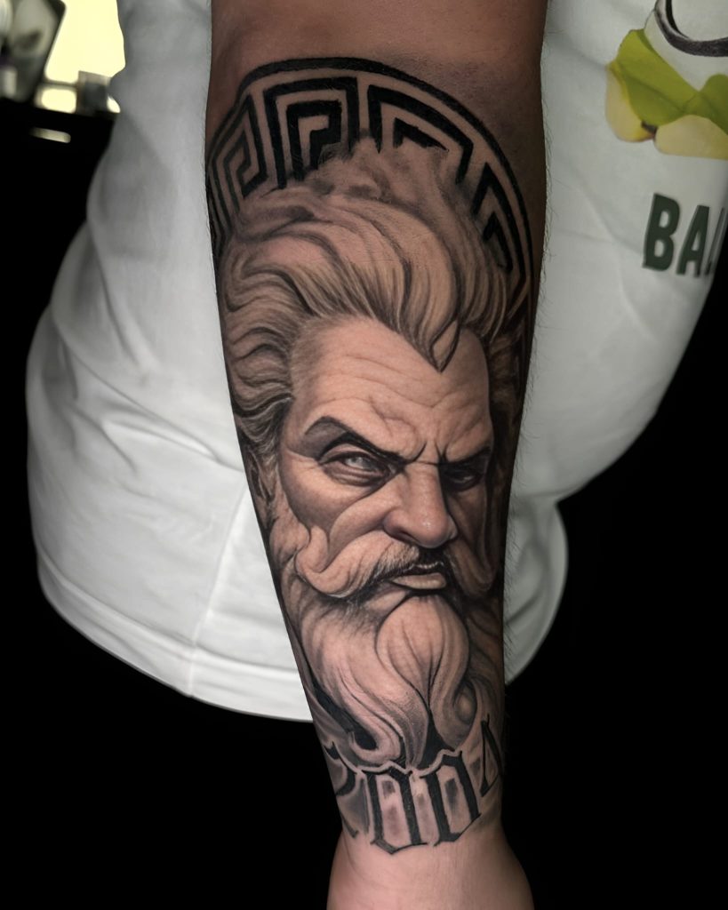 poseidon black and gray tattoo done by alecs craciun at eli tattoo studio brasov